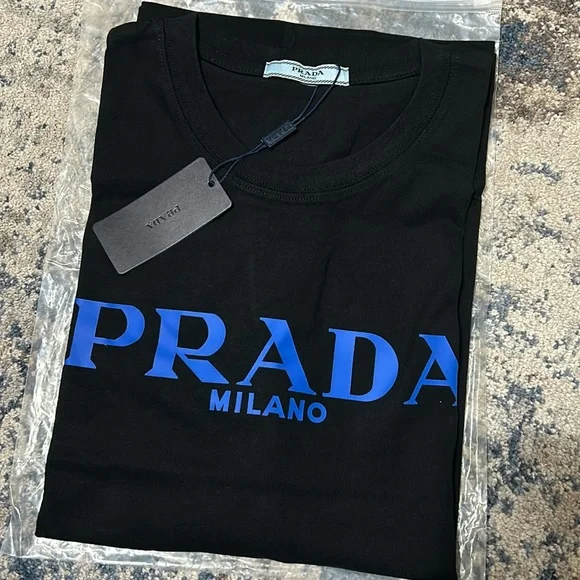 Prada | Shirts | Prada Milano Black Tshirt Blue Lettering